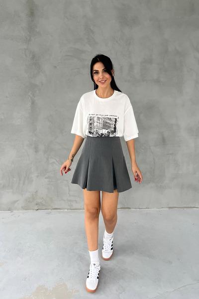 Seda Yalçın Atelier Gray Pleated Zippered Mini Skirt