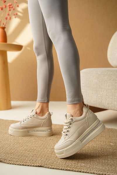 MODAADAM Pantofi sport maxi pentru femei Skin Leather - Toc cu pană ascuns