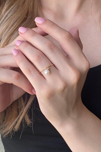 Birinci1926 14 Ayar Altın 6 Mm Doğal Inci Sallantılı Yüzük