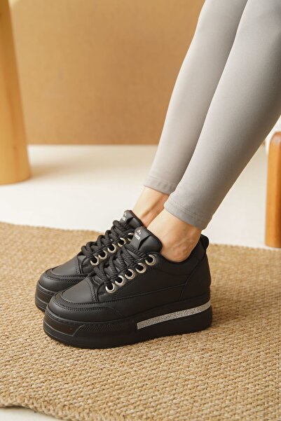 MODAADAM Γυναικεία αθλητικά παπούτσια Maxi Hidden Wedge με τακούνι - Μαύρο-Επίπεδο