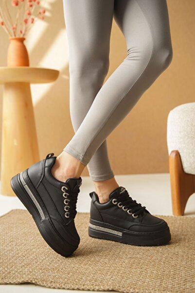 MODAADAM Γυναικεία αθλητικά παπούτσια Maxi Hidden Wedge με τακούνι - Μαύρο-Επίπεδο