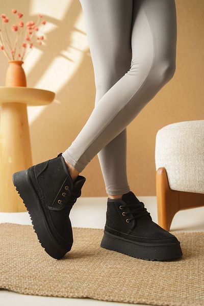 MODAADAM Cizme scurte de damă Pastor Shearling - piele intoarsa neagra