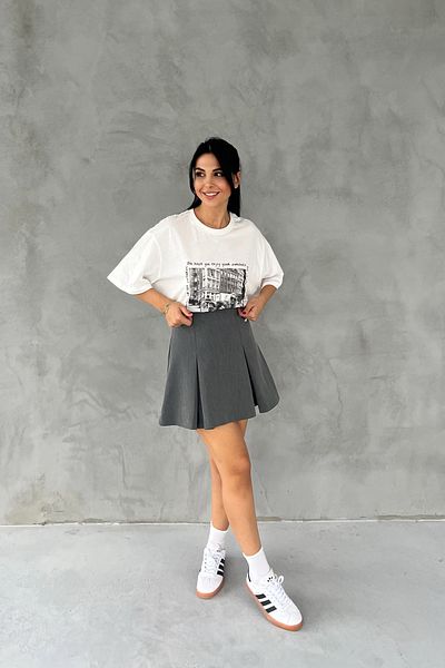 Seda Yalçın Atelier Gray Pleated Zippered Mini Skirt