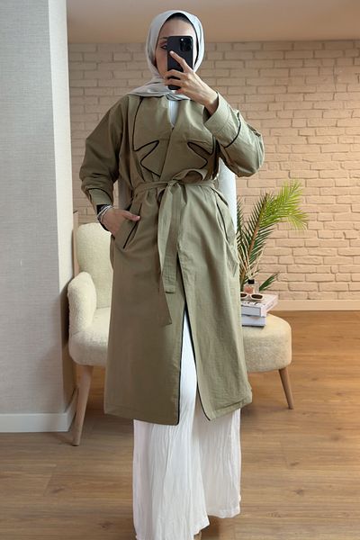 Salih Çelebi 2157 Καμπαρντίνα με λεπτομέρεια με ζώνη - KHAKI