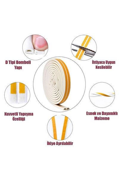Badem10 5X2=10 Meters (White) Adhesive Door Window Tape - Cold Insulation Rubber Tapes