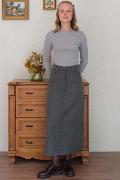 Ceylan Otantik Anthracite Stamp Pencil Skirt