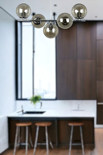 Fer Avize Neron Özel Tasarım Krom Renk Globe Bal Camlı Salon - Mutfak - Yatak Odası 5'li Avize