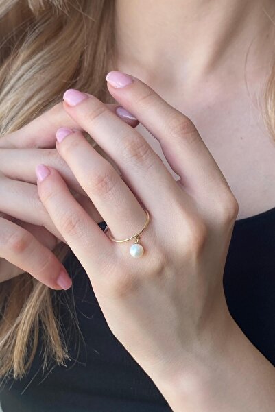 Birinci1926 14 Ayar Altın 6 Mm Doğal Inci Sallantılı Yüzük