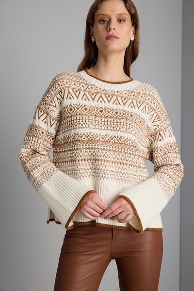 JOIN US Crew Neck Patterned Ecru Knitwear Sweater