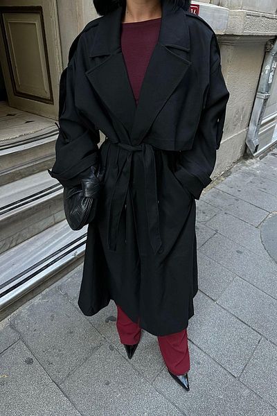 YOUR NAME Oversize Premium Long Black Women's Trench Coat
