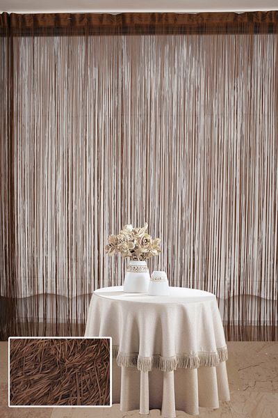 AKÇA TEKSTİL Plain Rope Curtain 180 cm Width 280 cm Length Brown Color Ready Rope Curtain