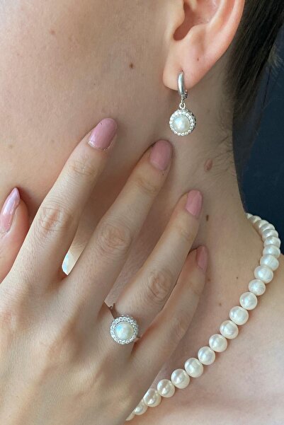 Birinci Birinci1926 925 Ayar Gümüş Kadın Yuvarlak Taşlı İnci Set