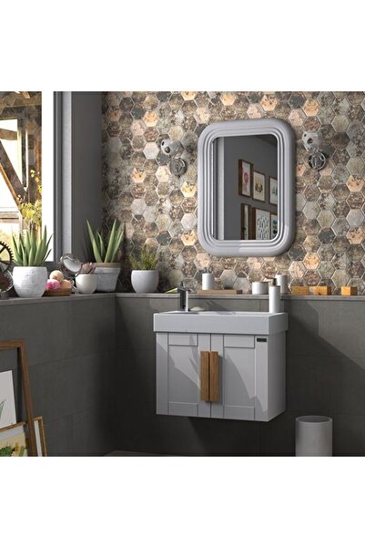 Pierre Cardin Pio 65 Cm Matt Anthracite Banyo Dolabı Mat Antrasit Ahşap Kulplu