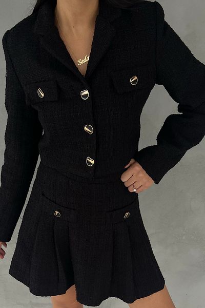 Seda Yalçın Atelier Black Lined Tweed Crop Jacket