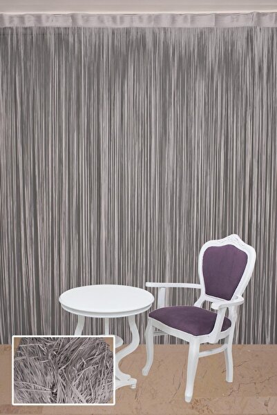 AKÇA TEKSTİL Plain Rope Curtain 180 cm Width 280 cm Length Gray Color Ready Rope Curtain
