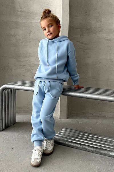 Riccotarz Girl's Raised Rope Detailed Sweatshirt Cotton Ice Blue Tracksuit Set