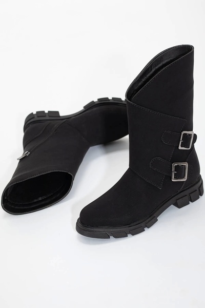 GULT Γυναικείες μπότες με αγκράφα σε στυλ Μαύρο ματ σμαραγδί υλικό