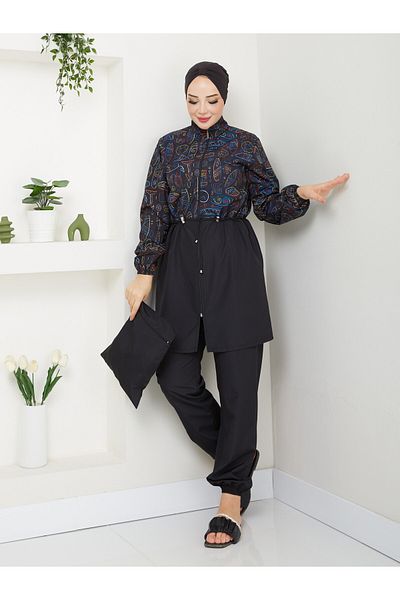 DLC Tekstil Μαγιό Hijab με αρχαίο σχέδιο με ελαστική μέση - Δώρο καπό μαγιό
