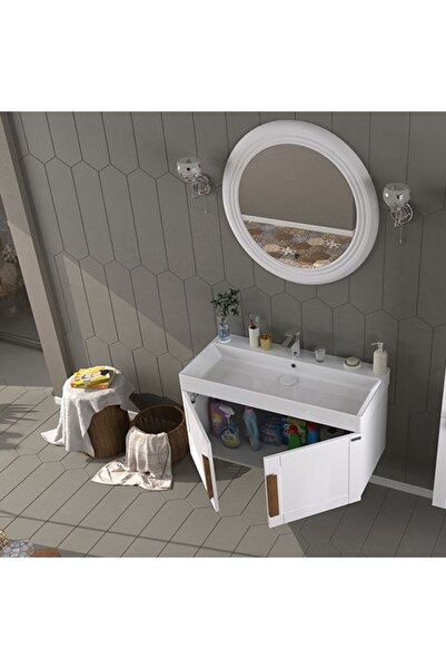 Pierre Cardin Pio 100 Cm Antique White Banyo Dolabı Mat Beyaz Ahşap Kulplu