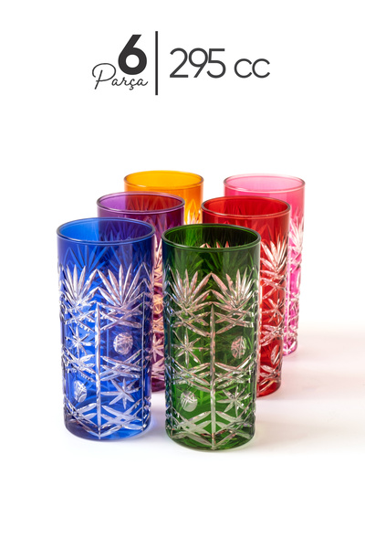 MEST Derya 6-Color Special Cut 6-Piece Coffee Side Water Glass Set 295 Cc