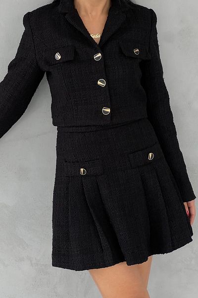Seda Yalçın Atelier Black Pleated Tweed Skirt