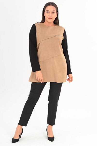 Metpoint Trend42Plus Large Size Front Suede Troc Printed Mink Tunic