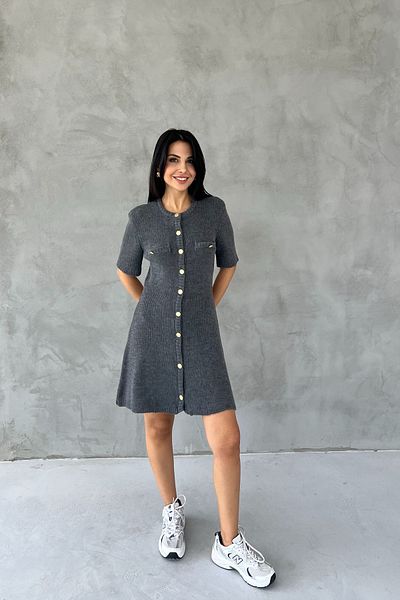 Seda Yalçın Atelier Anthracite Gold Buttoned Knitwear Dress