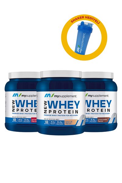 MYSUPPLEMENT 3-Piece Whey Protein Powder Shaker Gift Advantage Pack (Chocolate - Strawberry - Biscuit)
