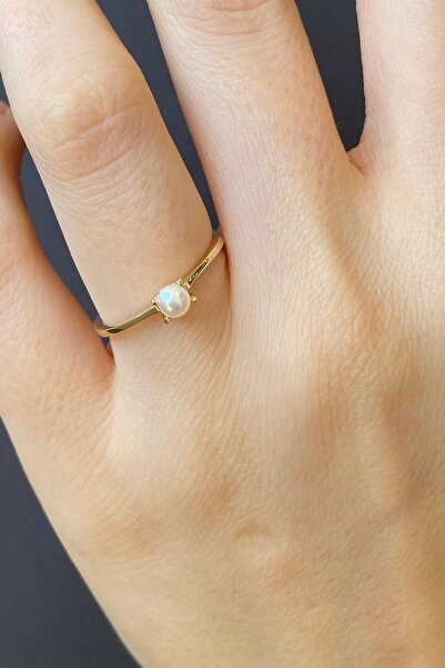 Birinci1926 14 Ayar Altın 3 Mm Small Doğal Inci Tek Taş Modelli Yüzük