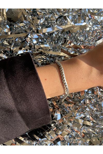 LUXSTONE Silver Crushed Trace Chain Steel Bracelet