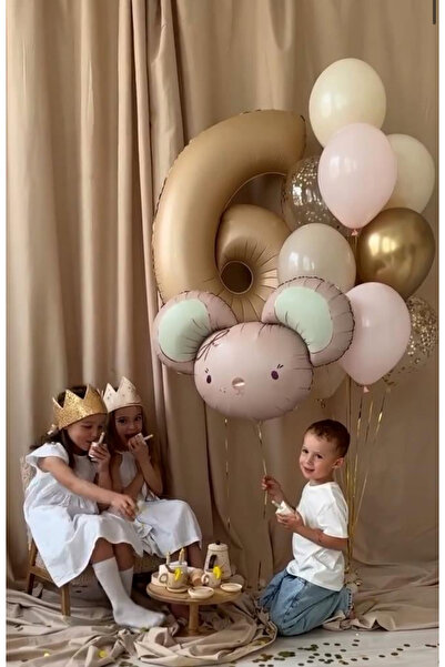Çemrek Süs Parti Bej 6 Yaş Folyo Balonlu Fare Folyo Balonlu Balon Demeti Set ...