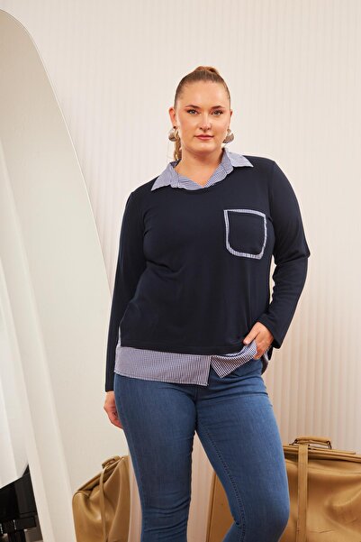 RMG Μπλούζα καρό Navy Blue πουκάμισο με λεπτομέρεια τσέπης