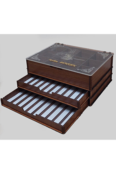 aswood Kişiye Özel Şeffaf Kapaklı Ahşap Tesbih ve Saat Koleksiyon Kutusu Tespih Kutusu