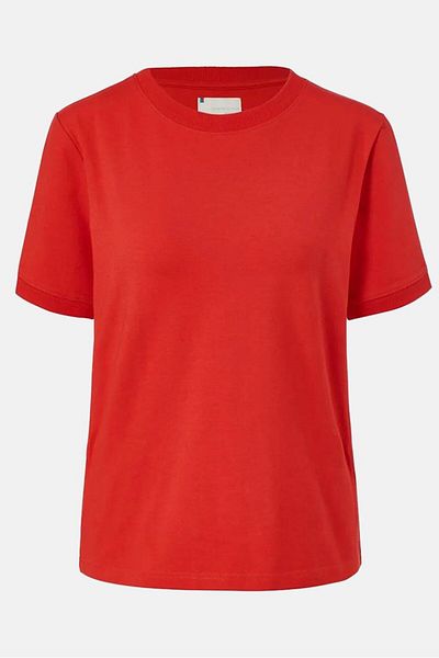 Tchibo Women Crew Neck Short Sleeve Plain T-shirt, Red