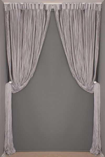 AKÇA TEKSTİL Plain Rope Curtain 180 cm Width 280 cm Length Gray Color Ready Rope Curtain