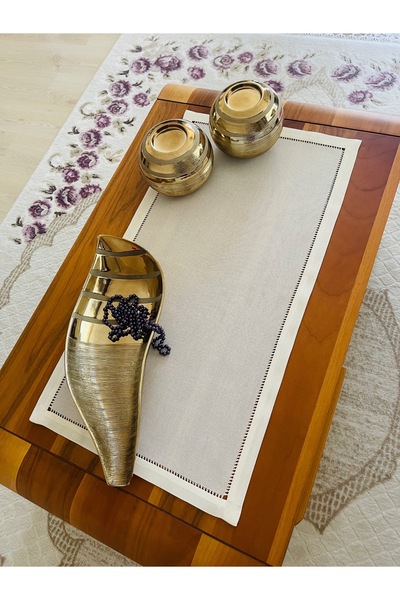 the chanta Handmade Antique Openwork Processable Linen Runner Ecru 80X40Cm