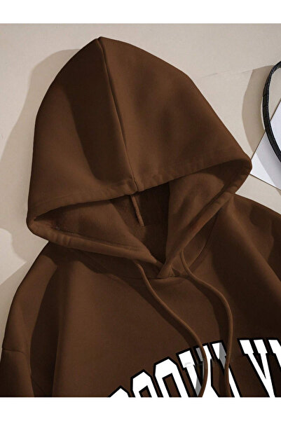 Harmandar Пухкав суичър унисекс Brooklyn Brown - 3 прежди, кенгуру джоб, суичър с качулка