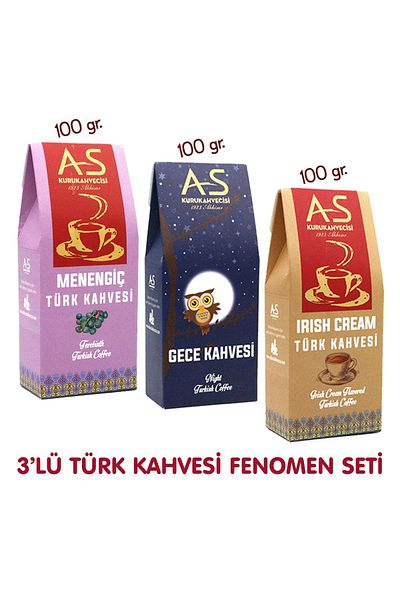 AS Kurukahvecisi طقم فينومين قهوة تركية مكون من 3 قطع (مننجيك، ليل، إيريش)