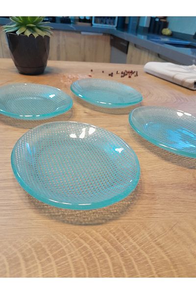 Zuzu Set of 4 Colorful Gingham Patterned Oval Presentation Plates - 11x13 Cm