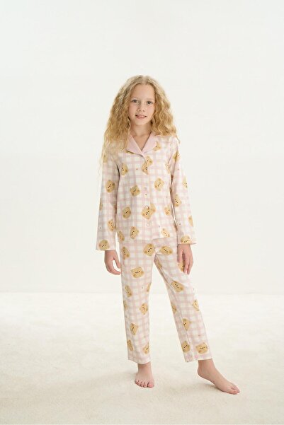 ZEYZEY 8758 Girl's Front Buttoned Long Sleeve Pajama Set