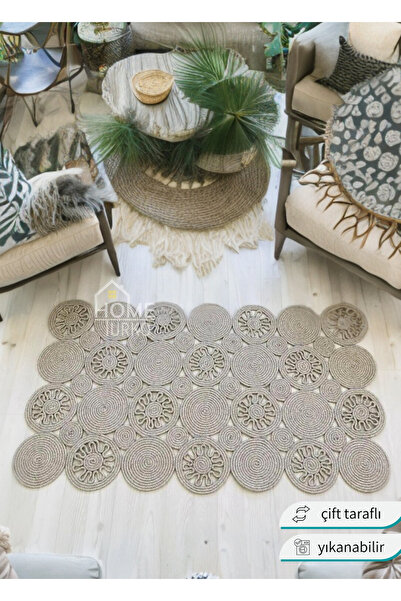 HomeTurko Moderin Hasır, Dikdörtgen Örme, Desenli Naturel Jüt Kilim, Mutfak,s...