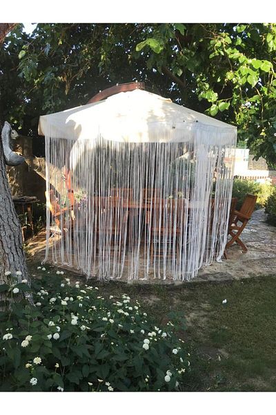 AKÇA TEKSTİL Rope Model Cream Color Rope Curtain 180 cm Width 280 cm Length 2 mm in Strips Ready String Curtain