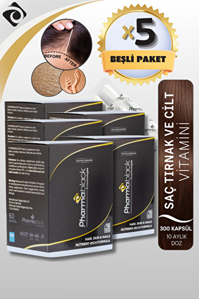 Pharmablack Saç Dökülmelerine Karşı Biotin & Keratin Vitamin Complex 60 Kapsül- 5KUTU (300KAPSÜL)