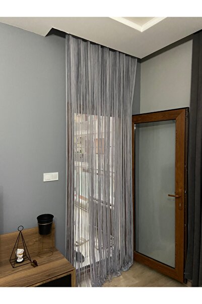 AKÇA TEKSTİL Rope Model Gray Double Color Rope Curtain 180 cm Width 280 cm Length 2 mm in Strips Ready String Curtain