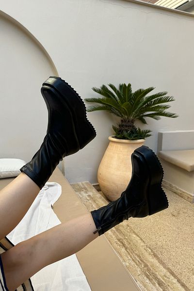 SHOEBELLAS Lucas Μαύρες Δερμάτινες Γυναικείες Μπότες με φερμουάρ