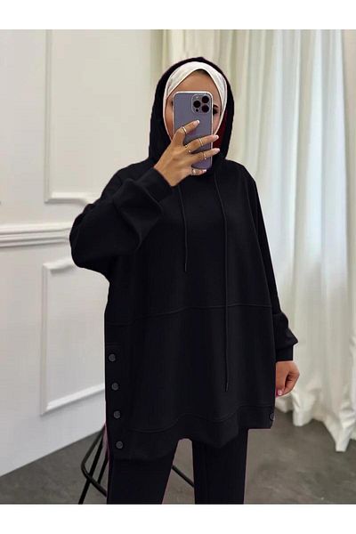 Machetta Women's Hooded 2-Piece Hijab Set with Buttons on Sides and Legs