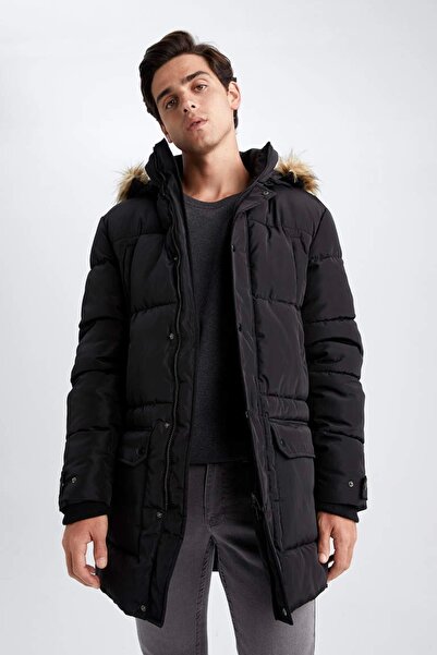 DeFacto X3975 Смугастий худі з капюшоном та штучним хутром