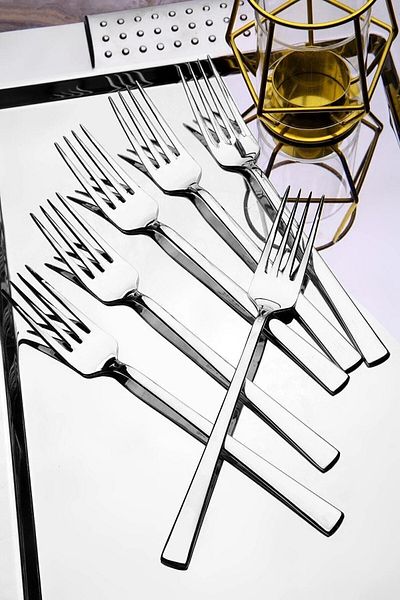 gök 6Pcs Food Fork Flat Bar Model (Stainless Steel)