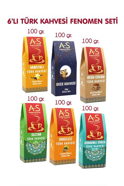AS Kurukahvecisi 6-Piece Turkish Coffee Phenomenon Set (VANILLA, NIGHT, Iris, SULTAN, DIBEK, CAKULE)