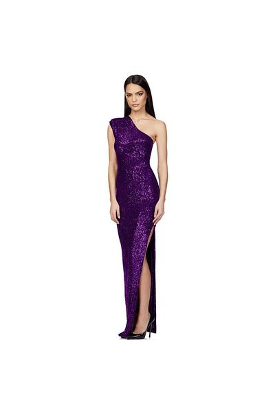 MODAS One Shoulder Slip Neck Long Slit Evening Dress